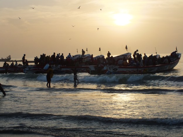 Tanji een vissersdorpje in Gambia waar laat op de middag de bootjes terugkomen met hun vangst.